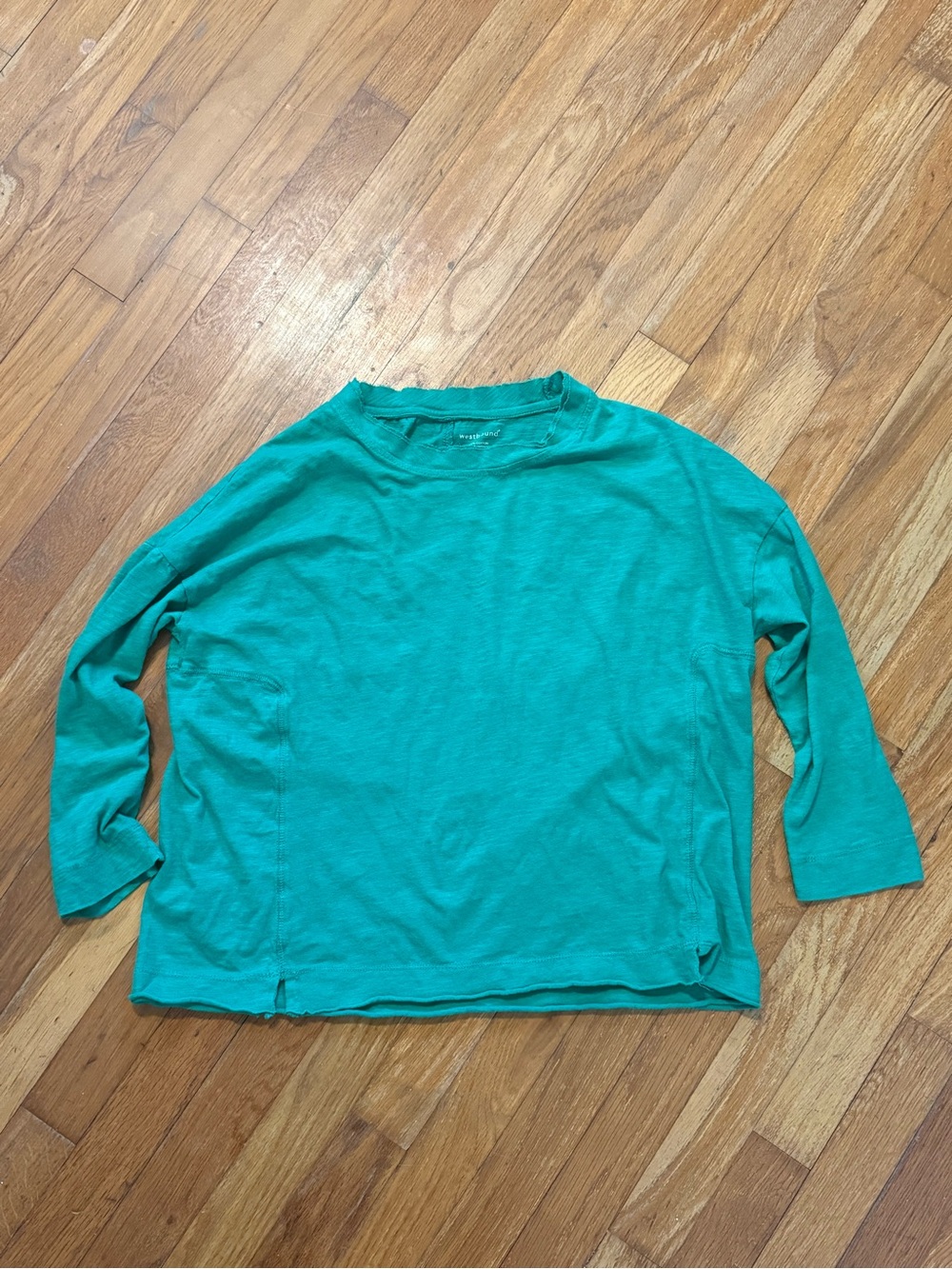 Womens Kelly Green 3/4 Sleeve Relaxed Boatneck Cotton Top
